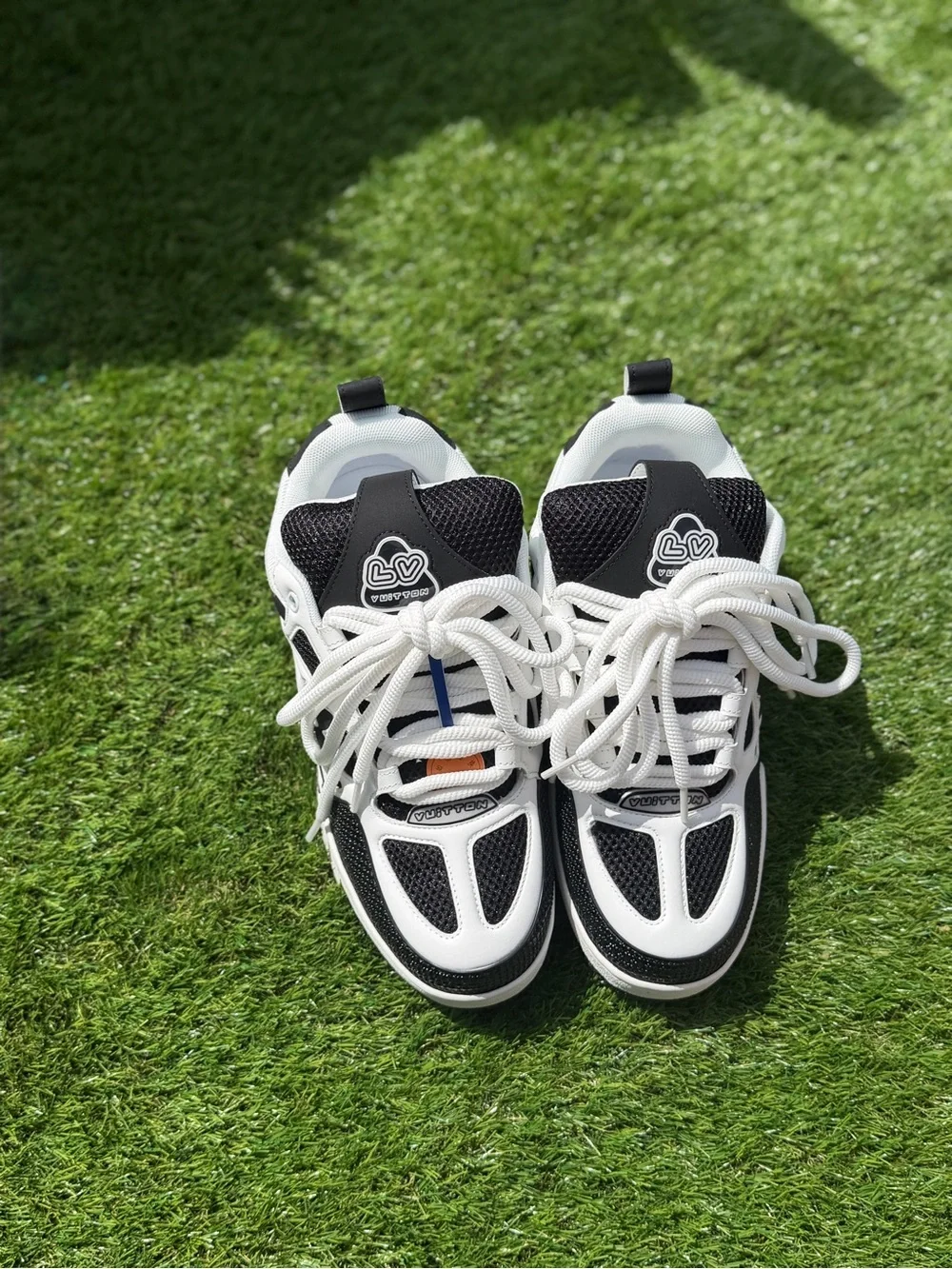 Louis Vuitton Kids Black, White & Blue Lace-Up Sneakers